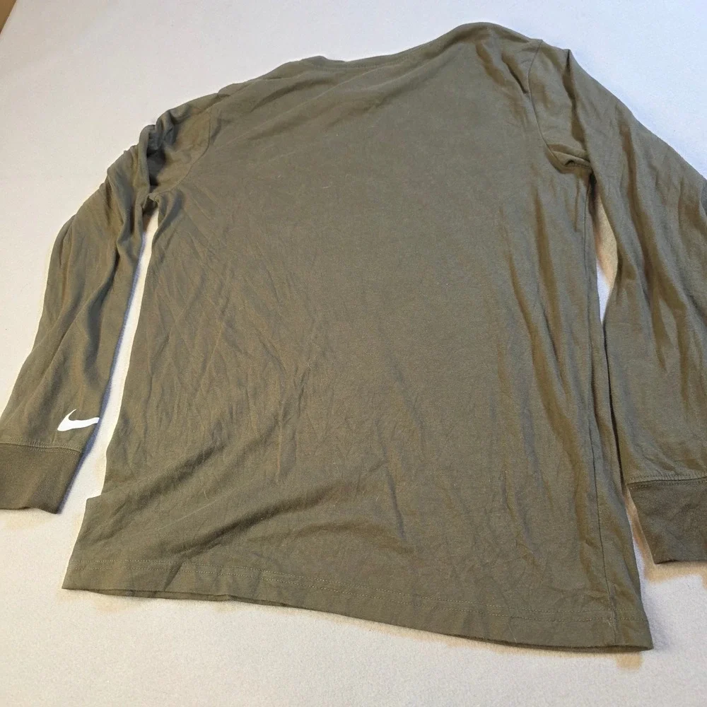 Nike 3 Brand Boys XL Long Sleeve Graphic T-Shirt Olive Green Orange Swoosh Tee